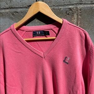 Vintage PGA tour cotton knit v neck sweater L 90s pink golf golfer grandpa